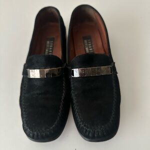 Vintage 90s Stuart Weitzman Vintage Leather Suede Silver Buckle Flat Loafers 8